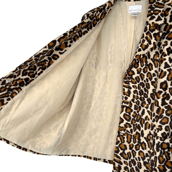 Susan Graver Womens 2X Leopard Print Blazer Plush Soft Faux Fur Pockets Button - Picture 15 of 16